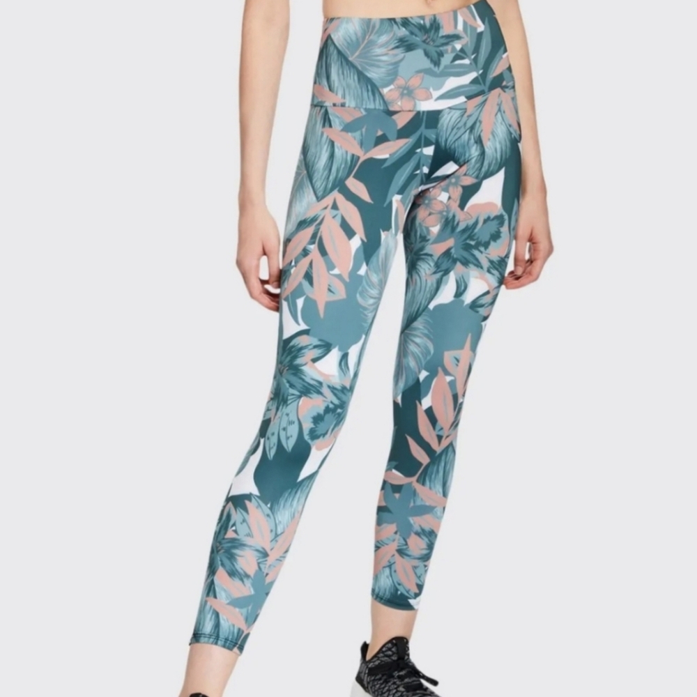 Onzie Tropical Print Leggings High Rise Midi Yoga  colors green orange w… - Picture 4 of 12